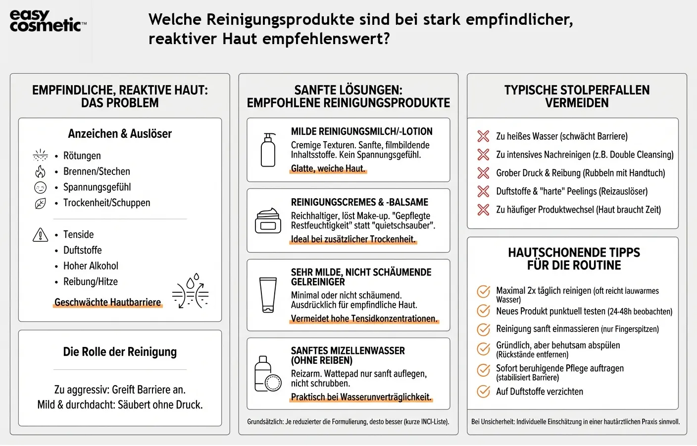 Welche Reinigungsprodukte sind bei stark empfindlicher, reaktiver Haut empfehlenswert?