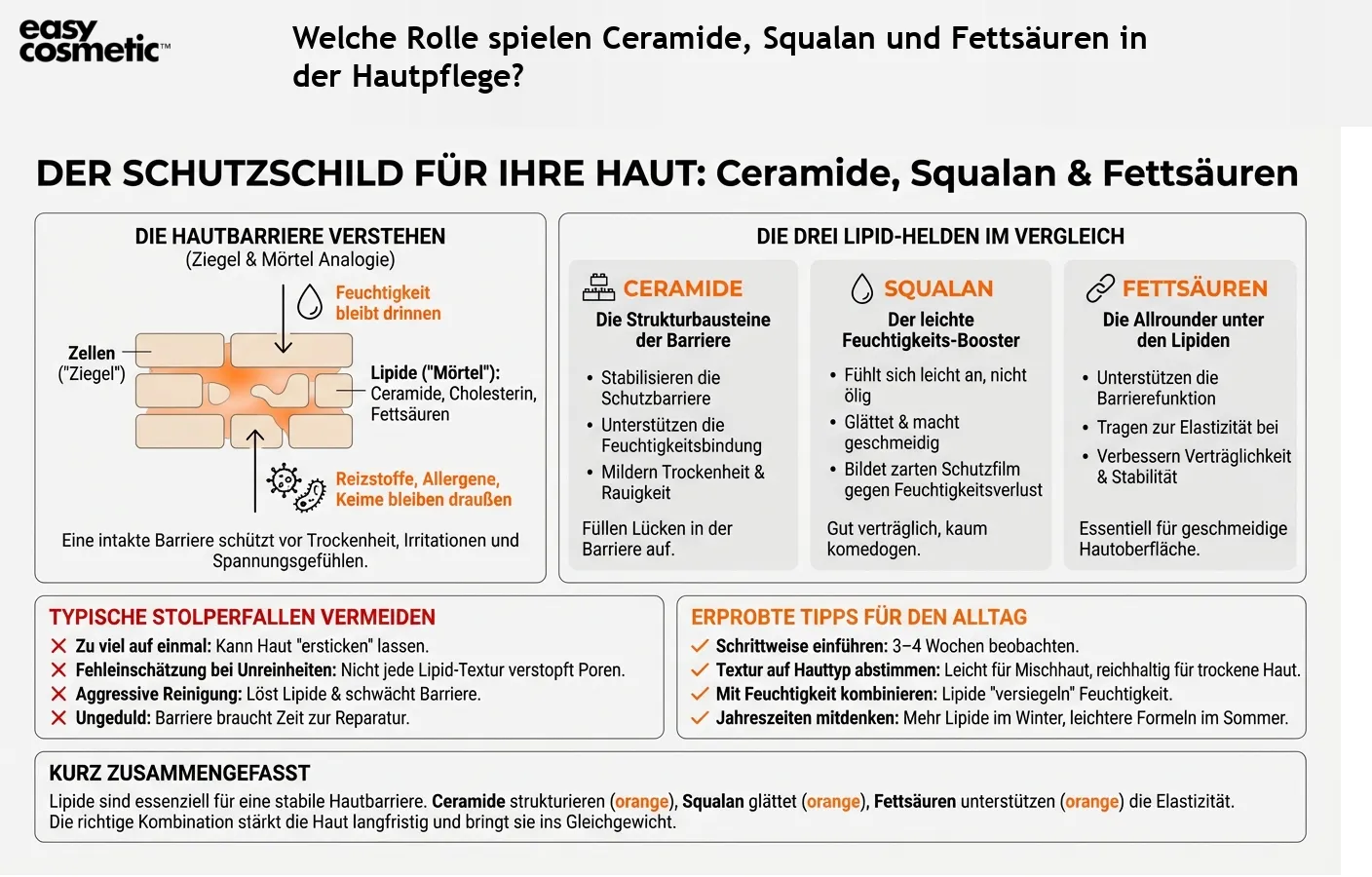 Welche Rolle spielen Ceramide, Squalan und Fettsäuren in der Hautpflege?