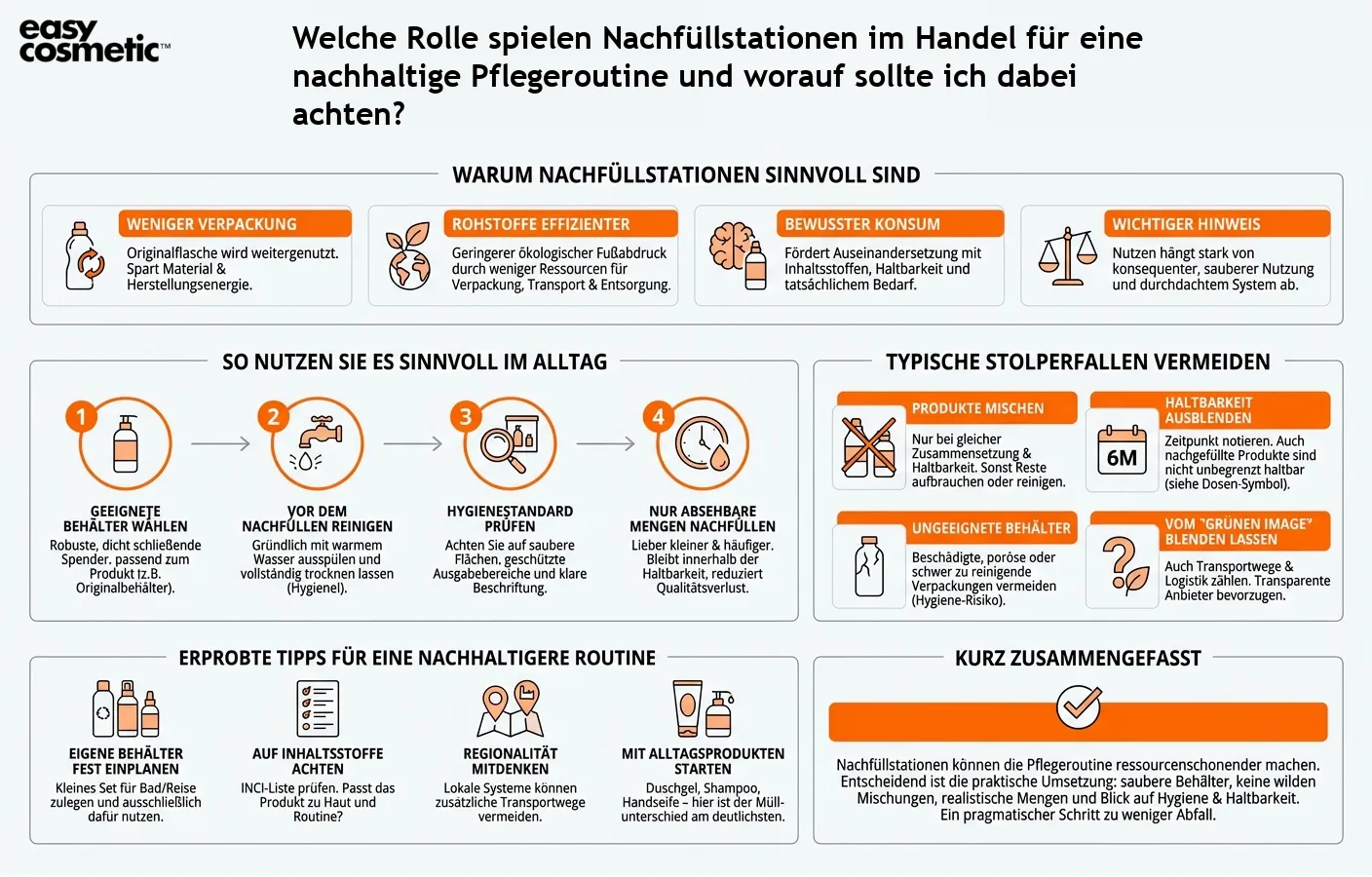 Welche Rolle spielen Nachfüllstationen im Handel für eine nachhaltige Pflegeroutine und worauf sollte ich dabei achten?