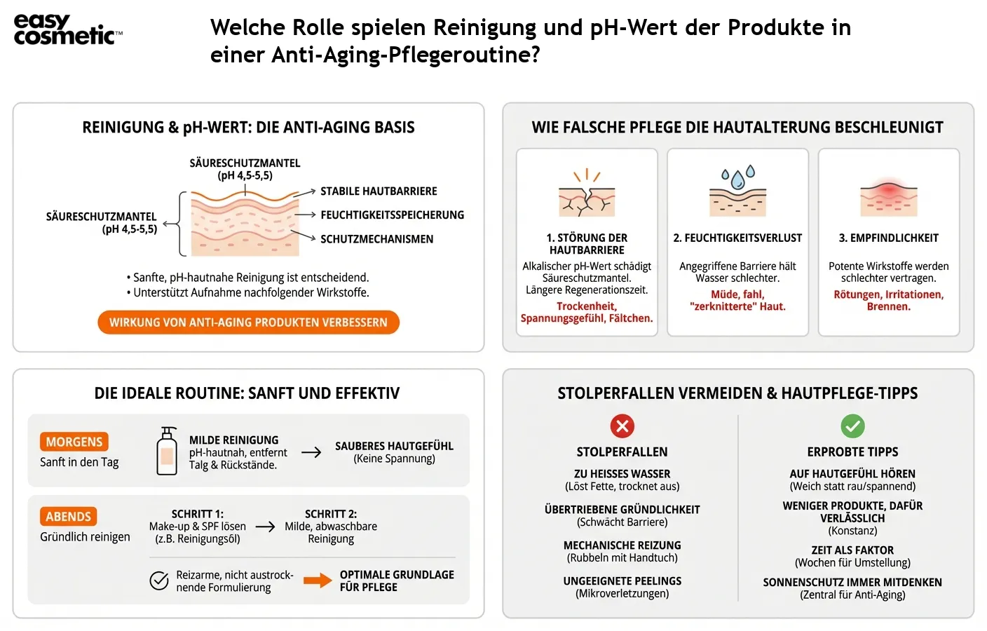 Welche Rolle spielen Reinigung und pH-Wert der Produkte in einer Anti-Aging-Pflegeroutine?