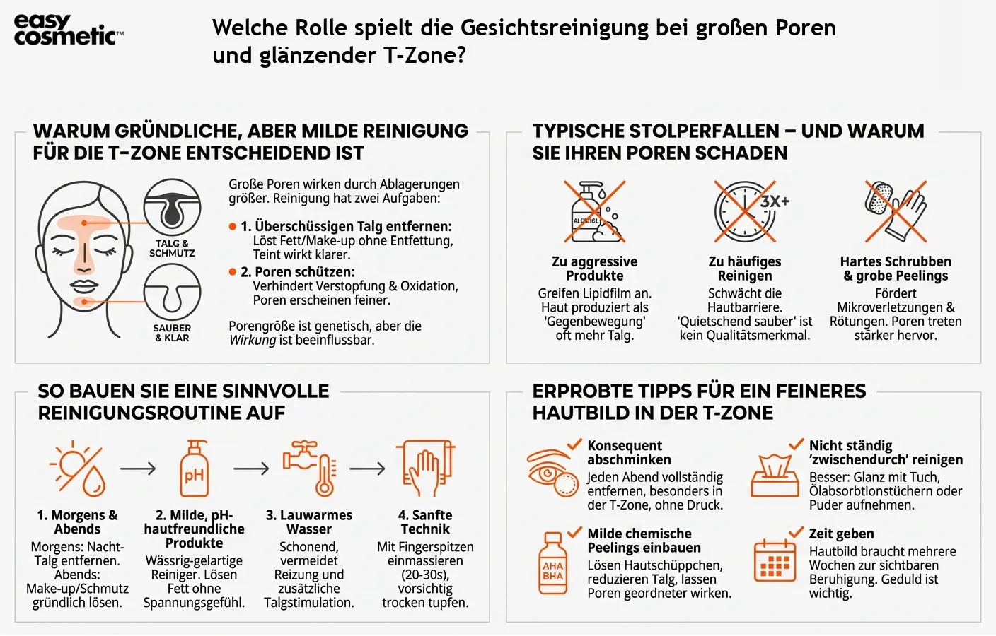 Welche Rolle spielt die Gesichtsreinigung bei großen Poren und glänzender T-Zone?