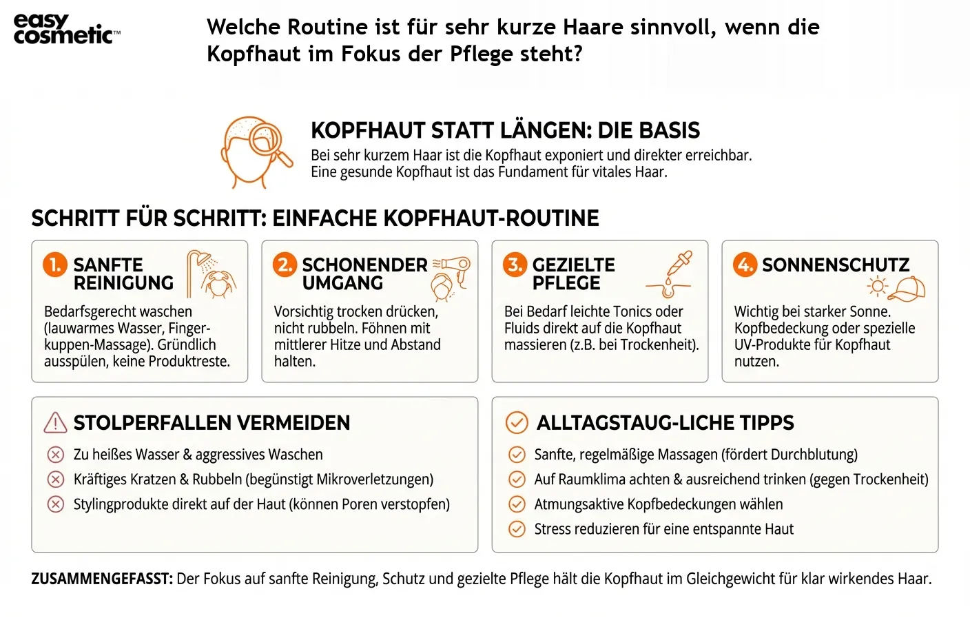 Welche Routine ist für sehr kurze Haare sinnvoll, wenn die Kopfhaut im Fokus der Pflege steht?