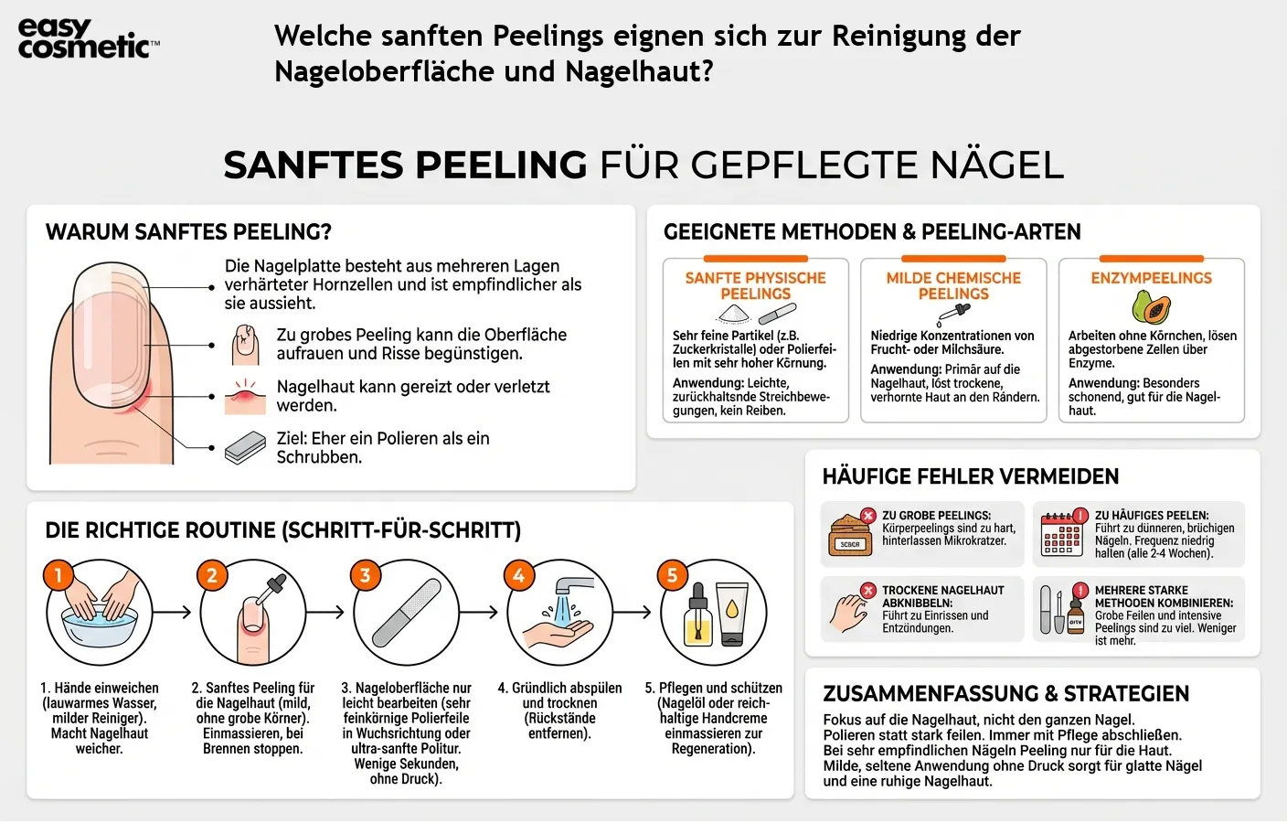 Welche sanften Peelings eignen sich zur Reinigung der Nageloberfläche und Nagelhaut?