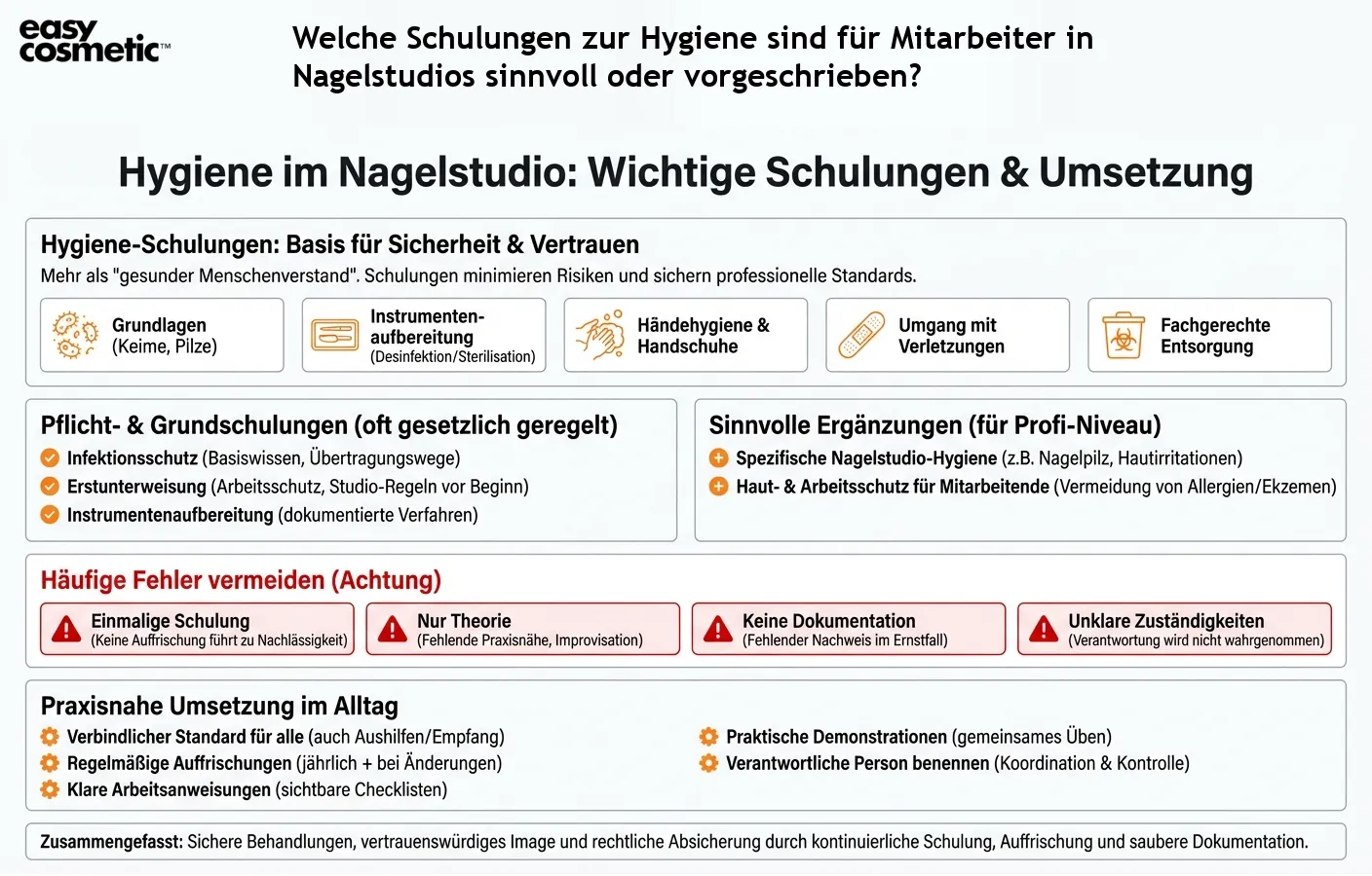 Welche Schulungen zur Hygiene sind für Mitarbeiter in Nagelstudios sinnvoll oder vorgeschrieben?