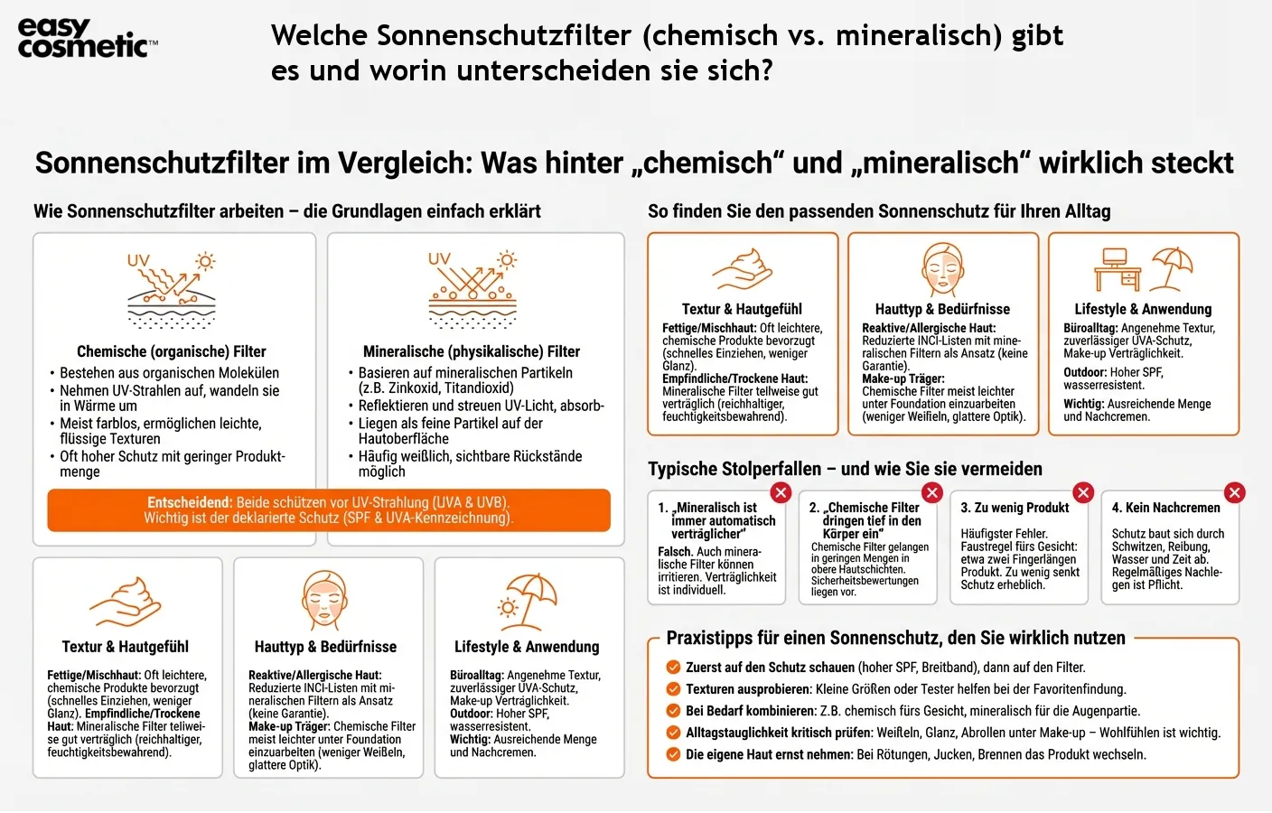 Welche Sonnenschutzfilter (chemisch vs. mineralisch) gibt es und worin unterscheiden sie sich?