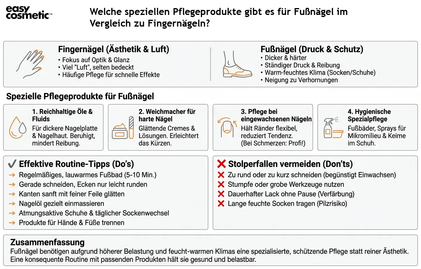 Welche speziellen Pflegeprodukte gibt es für Fußnägel im Vergleich zu Fingernägeln?