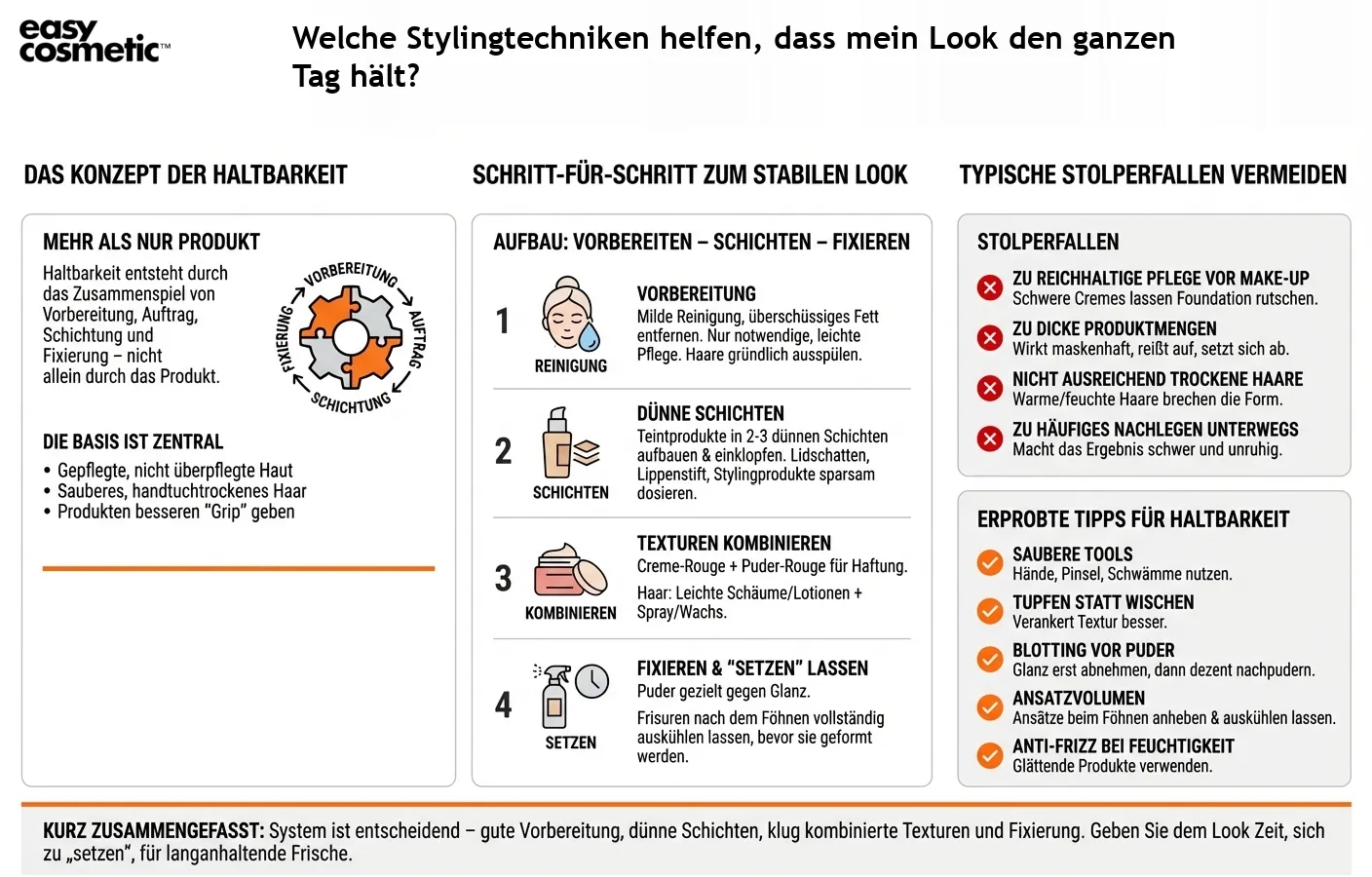 Welche Stylingtechniken helfen, dass mein Look den ganzen Tag hält?