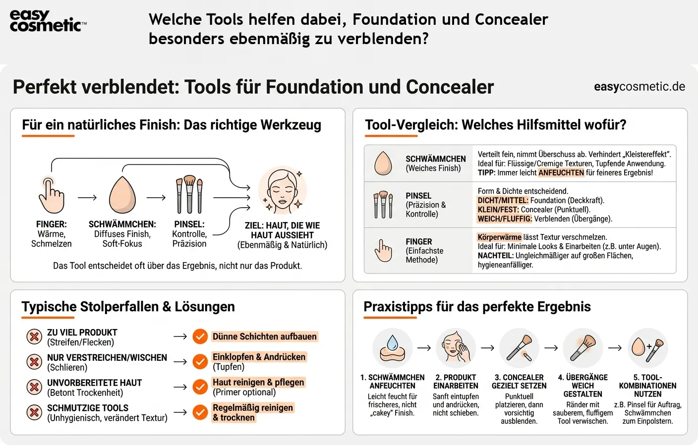 Welche Tools helfen dabei, Foundation und Concealer besonders ebenmäßig zu verblenden?