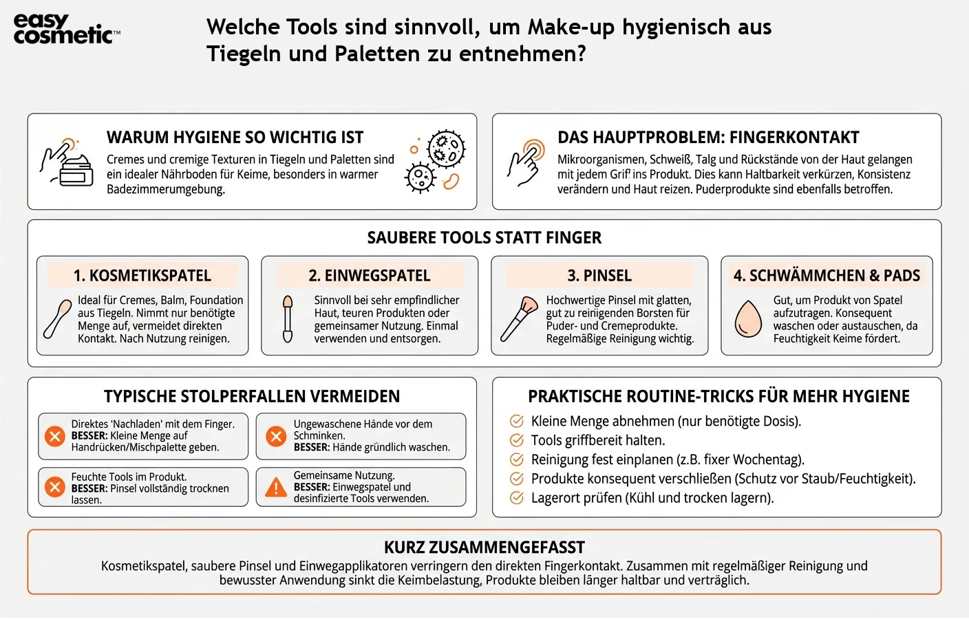 Welche Tools sind sinnvoll, um Make-up hygienisch aus Tiegeln und Paletten zu entnehmen?