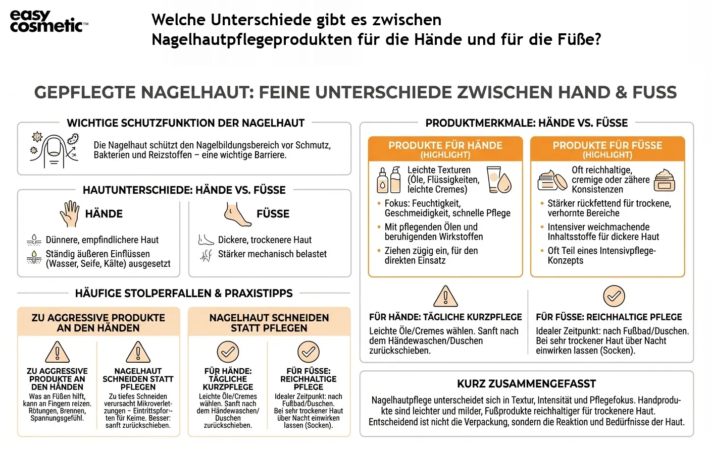 Welche Unterschiede gibt es zwischen Nagelhautpflegeprodukten für die Hände und für die Füße?
