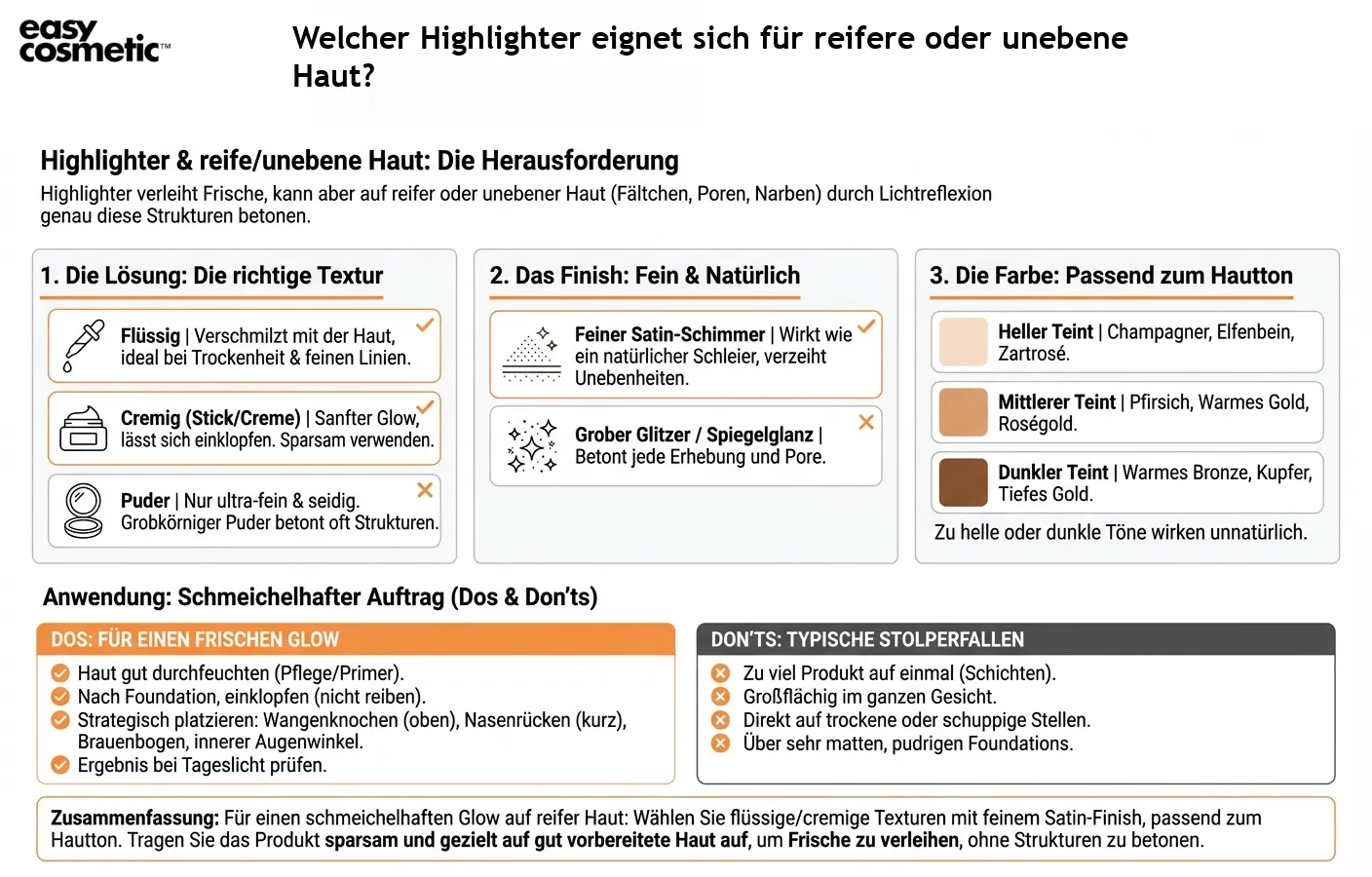 Welcher Highlighter eignet sich für reifere oder unebene Haut?