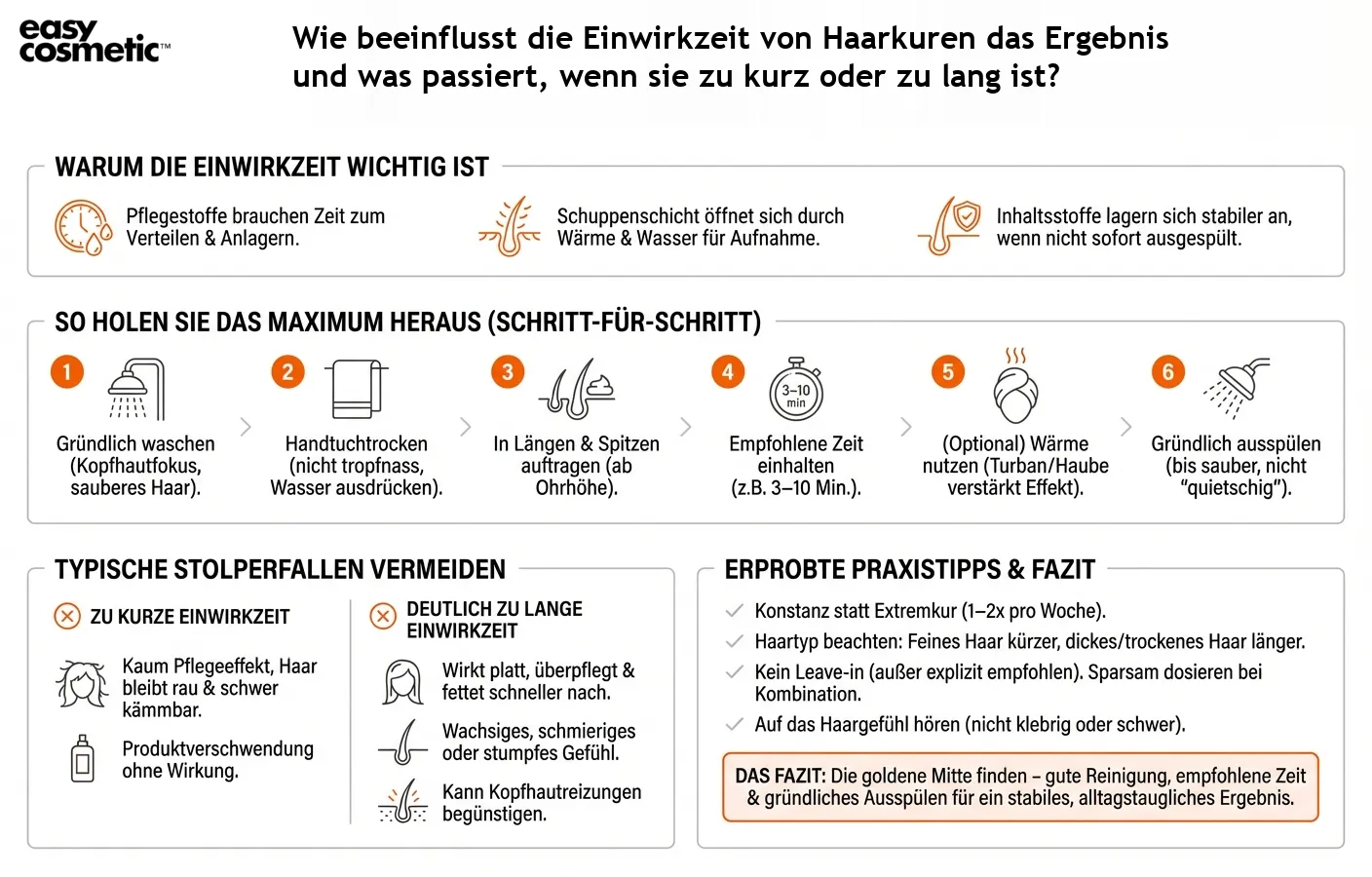 Wie beeinflusst die Einwirkzeit von Haarkuren das Ergebnis und was passiert, wenn sie zu kurz oder zu lang ist?