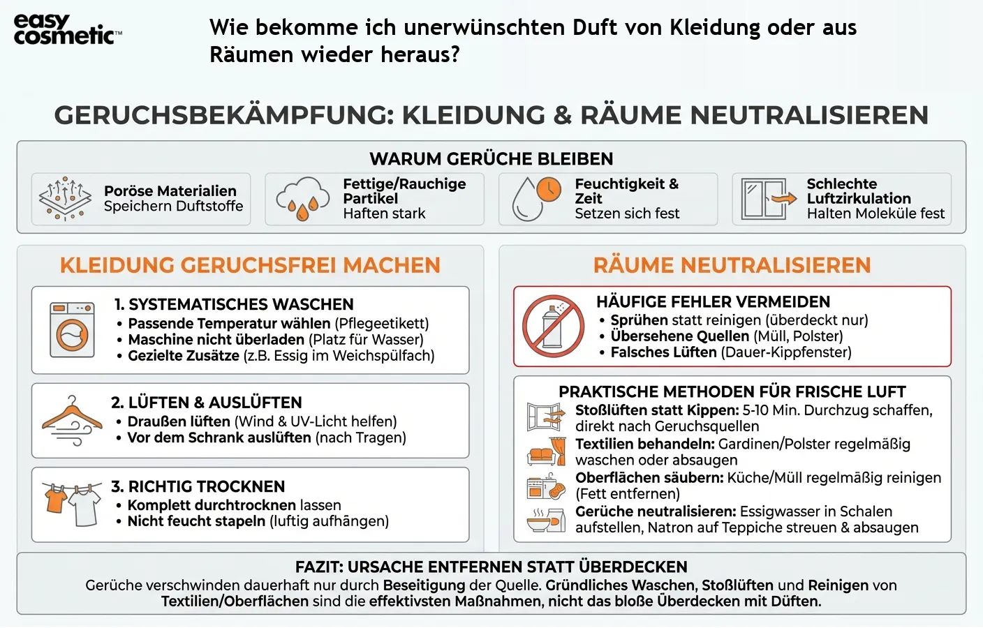 Wie bekomme ich unerwünschten Duft von Kleidung oder aus Räumen wieder heraus?