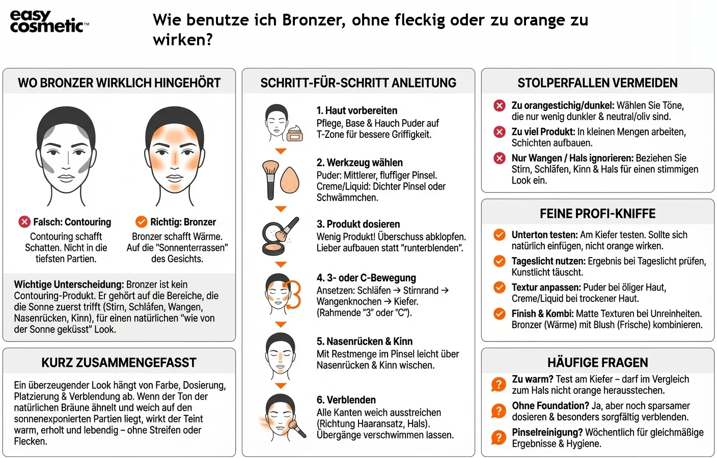 Wie benutze ich Bronzer, ohne fleckig oder zu orange zu wirken?