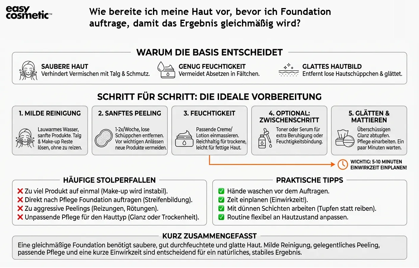 Wie bereite ich meine Haut vor, bevor ich Foundation auftrage, damit das Ergebnis gleichmäßig wird?