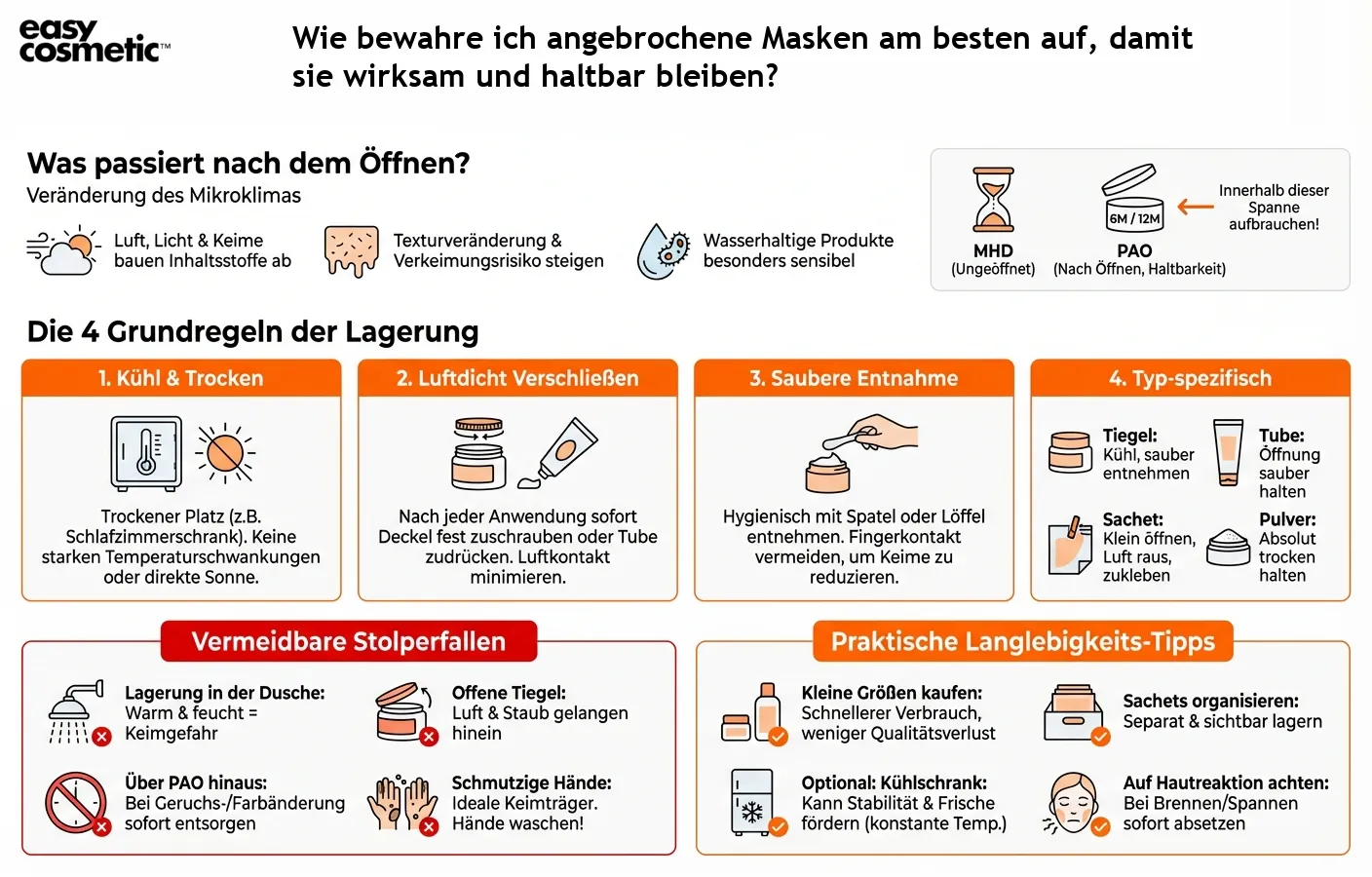 Wie bewahre ich angebrochene Masken am besten auf, damit sie wirksam und haltbar bleiben?