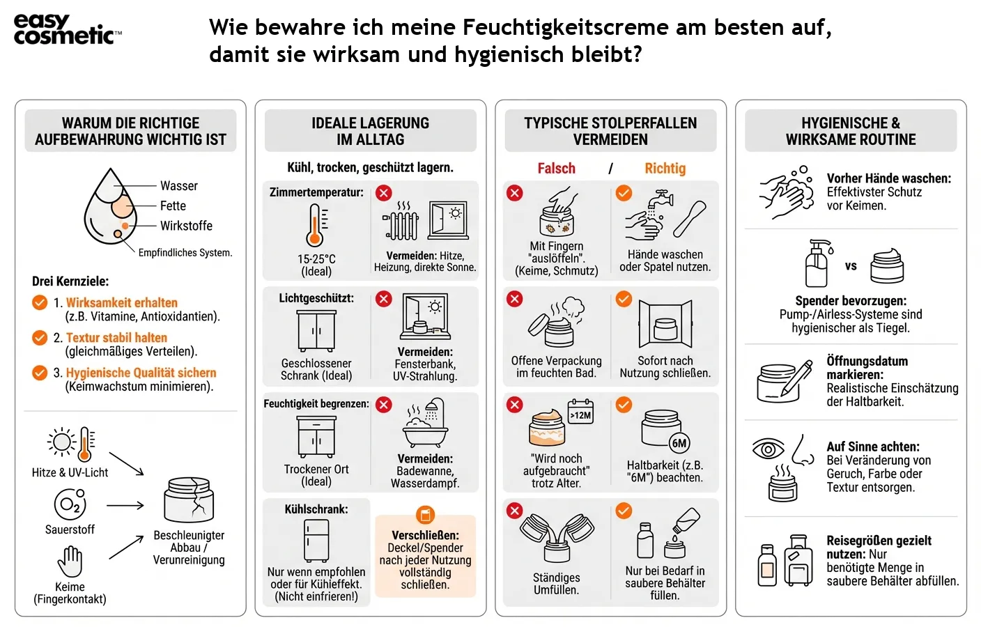 Wie bewahre ich meine Feuchtigkeitscreme am besten auf, damit sie wirksam und hygienisch bleibt?