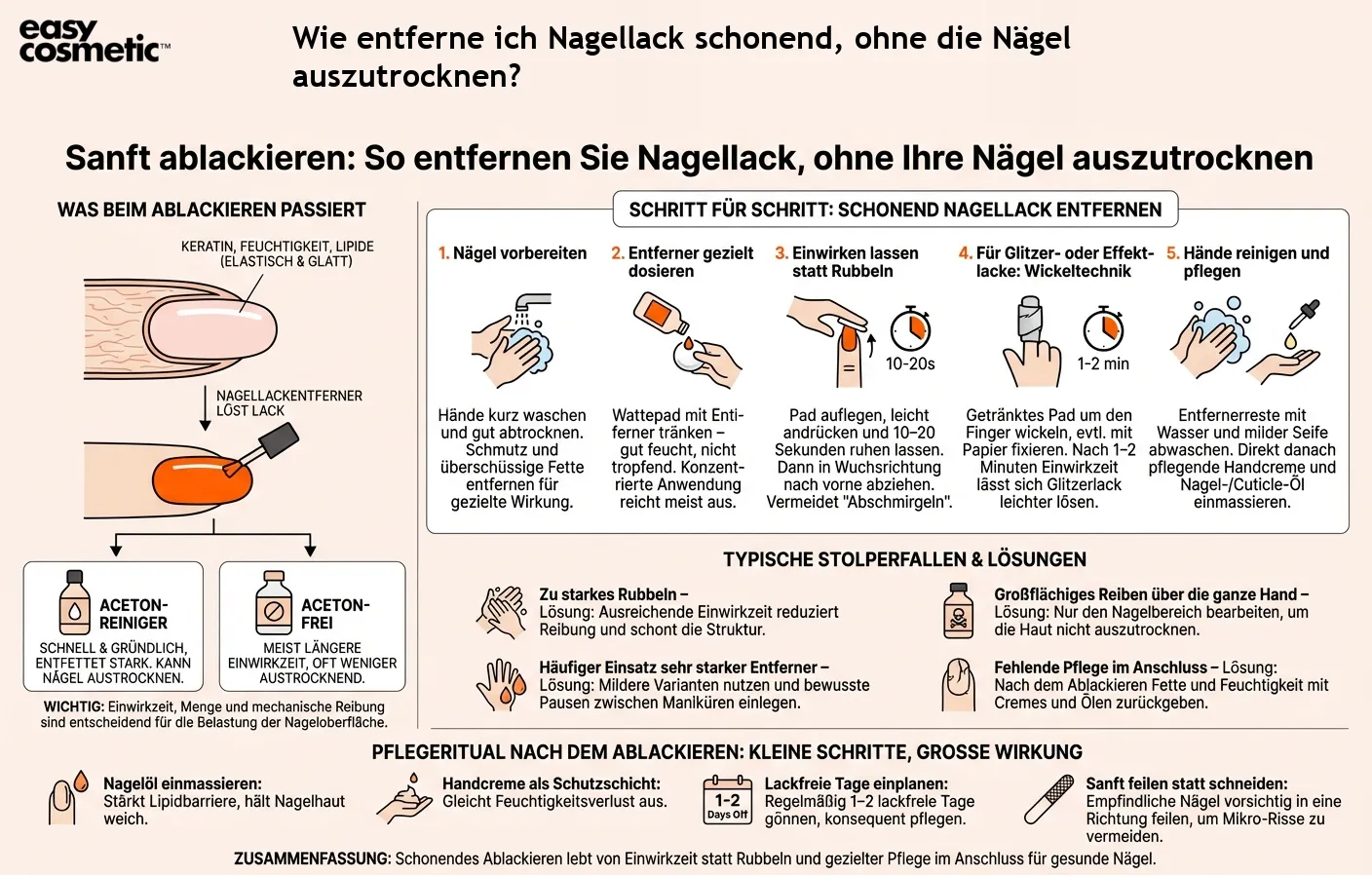 Wie entferne ich Nagellack schonend, ohne die Nägel auszutrocknen?