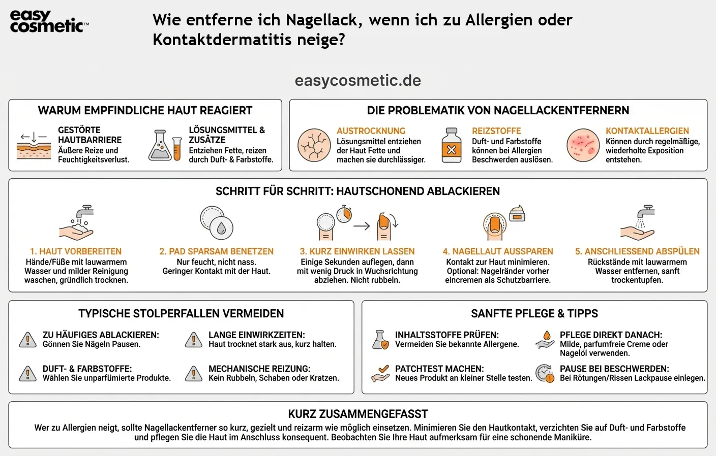 Wie entferne ich Nagellack, wenn ich zu Allergien oder Kontaktdermatitis neige?