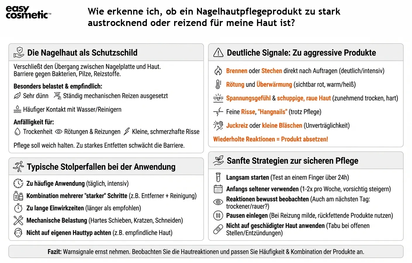 Wie erkenne ich, ob ein Nagelhautpflegeprodukt zu stark austrocknend oder reizend für meine Haut ist?