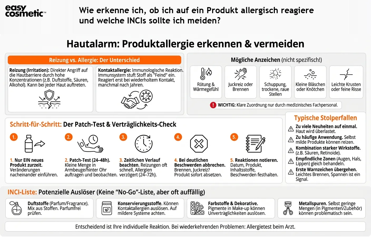 Wie erkenne ich, ob ich auf ein Produkt allergisch reagiere und welche INCIs sollte ich meiden?