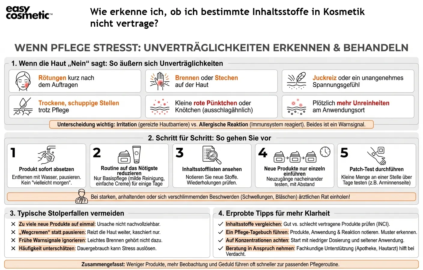 Wie erkenne ich, ob ich bestimmte Inhaltsstoffe in Kosmetik nicht vertrage?