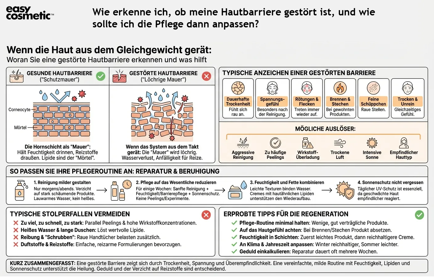 Wie erkenne ich, ob meine Hautbarriere gestört ist, und wie sollte ich die Pflege dann anpassen?