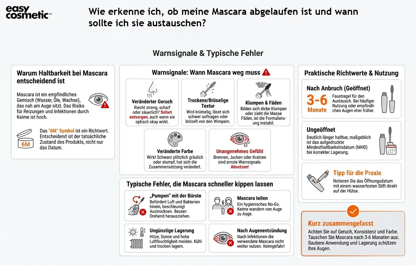 Wie erkenne ich, ob meine Mascara abgelaufen ist und wann sollte ich sie austauschen?