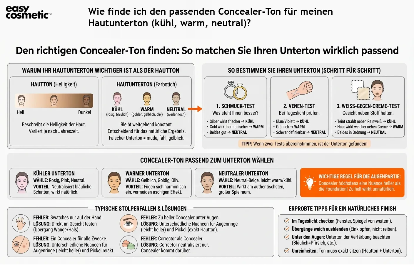 Wie finde ich den passenden Concealer-Ton für meinen Hautunterton (kühl, warm, neutral)?