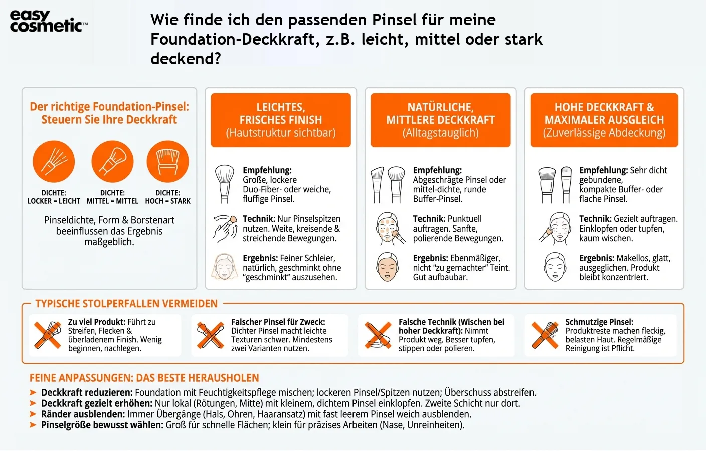 Wie finde ich den passenden Pinsel für meine Foundation-Deckkraft, z.B. leicht, mittel oder stark deckend?