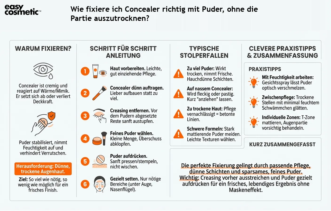 Wie fixiere ich Concealer richtig mit Puder, ohne die Partie auszutrocknen?