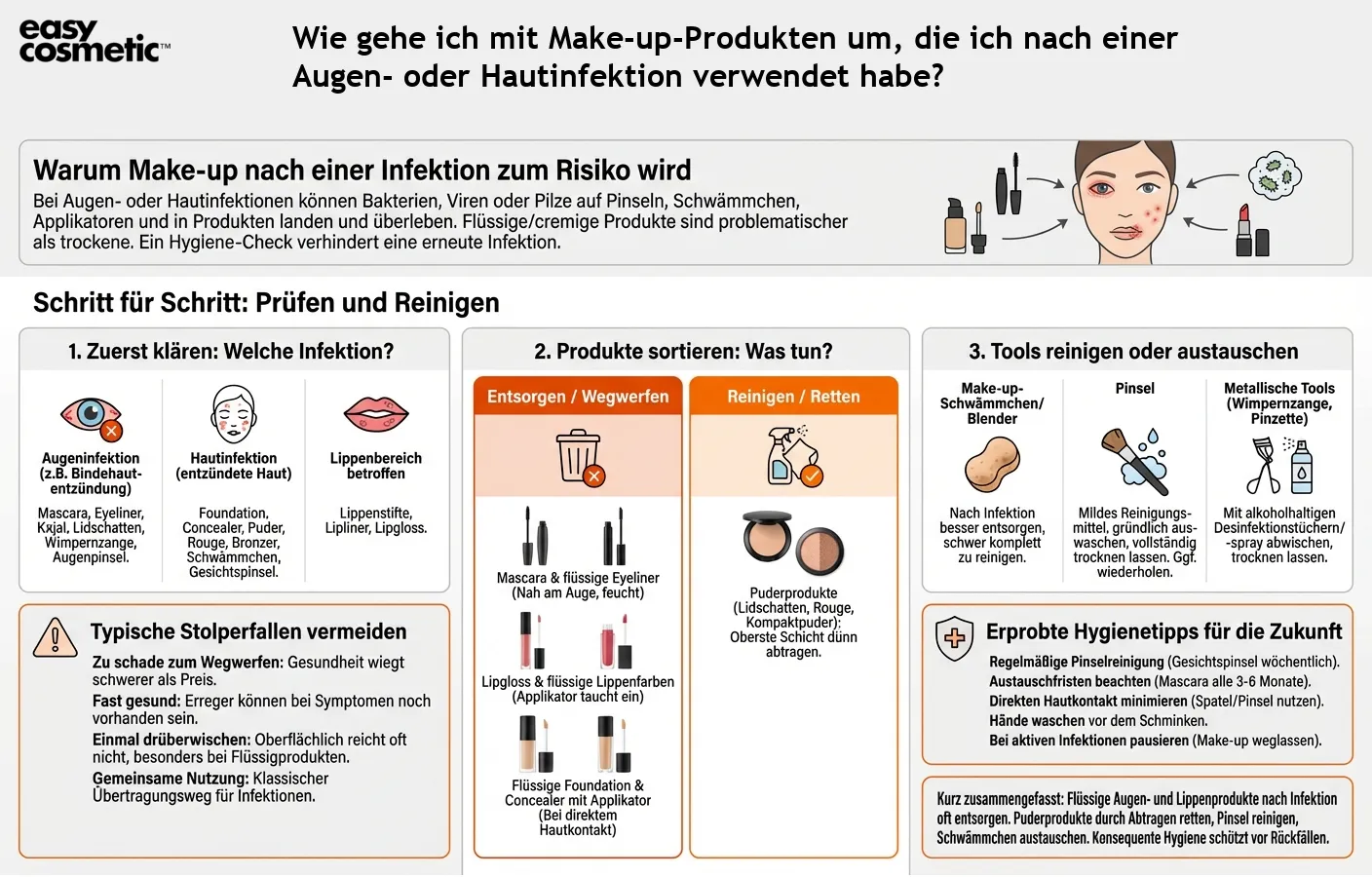 Wie gehe ich mit Make-up-Produkten um, die ich nach einer Augen- oder Hautinfektion verwendet habe?
