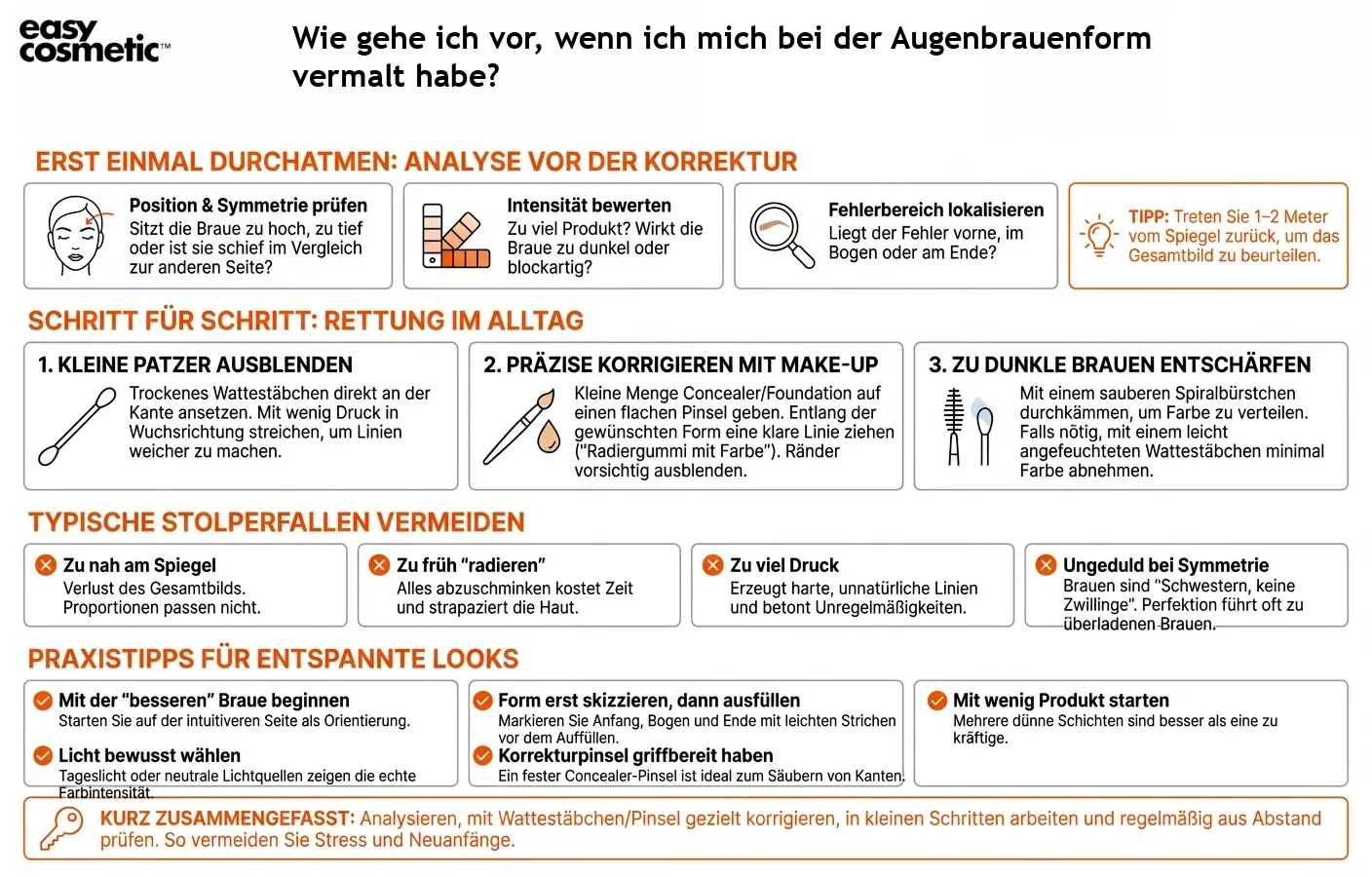 Wie gehe ich vor, wenn ich mich bei der Augenbrauenform vermalt habe?