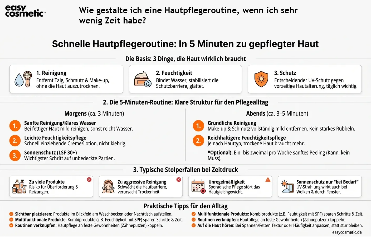 Wie gestalte ich eine Hautpflegeroutine, wenn ich sehr wenig Zeit habe?
