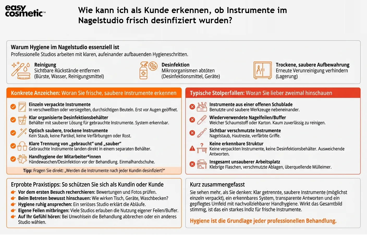 Wie kann ich als Kunde erkennen, ob Instrumente im Nagelstudio frisch desinfiziert wurden?