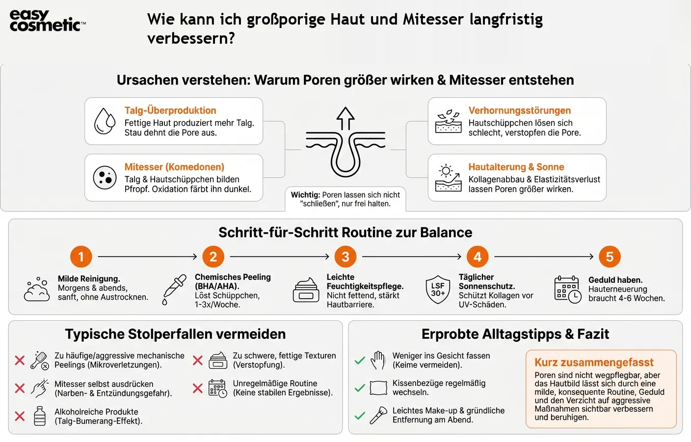 Wie kann ich großporige Haut und Mitesser langfristig verbessern?