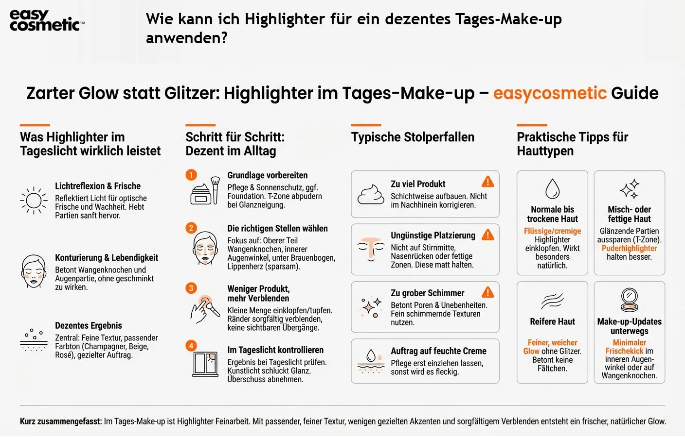 Wie kann ich Highlighter für ein dezentes Tages-Make-up anwenden?