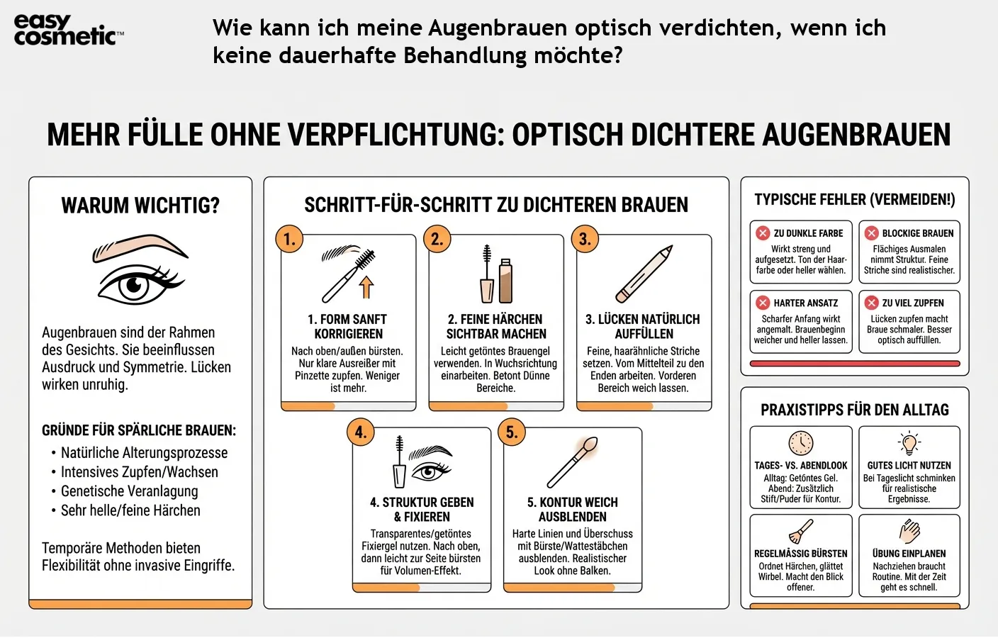 Wie kann ich meine Augenbrauen optisch verdichten, wenn ich keine dauerhafte Behandlung möchte?