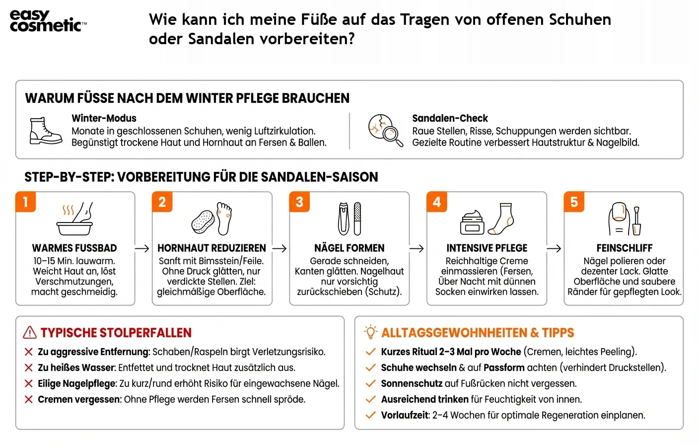 Wie kann ich meine Füße auf das Tragen von offenen Schuhen oder Sandalen vorbereiten?
