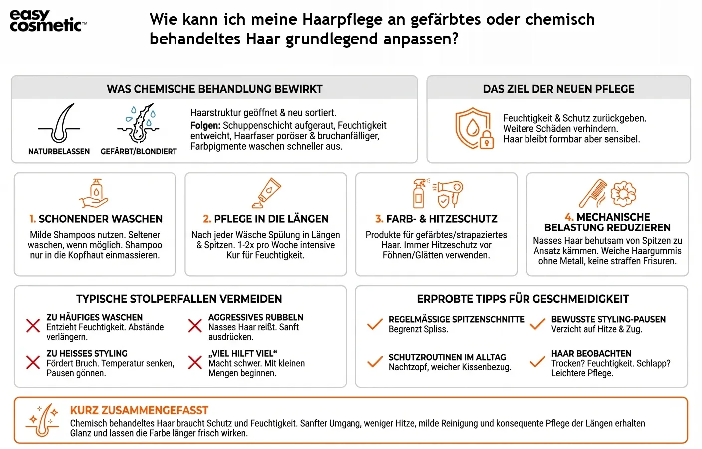 Wie kann ich meine Haarpflege an gefärbtes oder chemisch behandeltes Haar grundlegend anpassen?