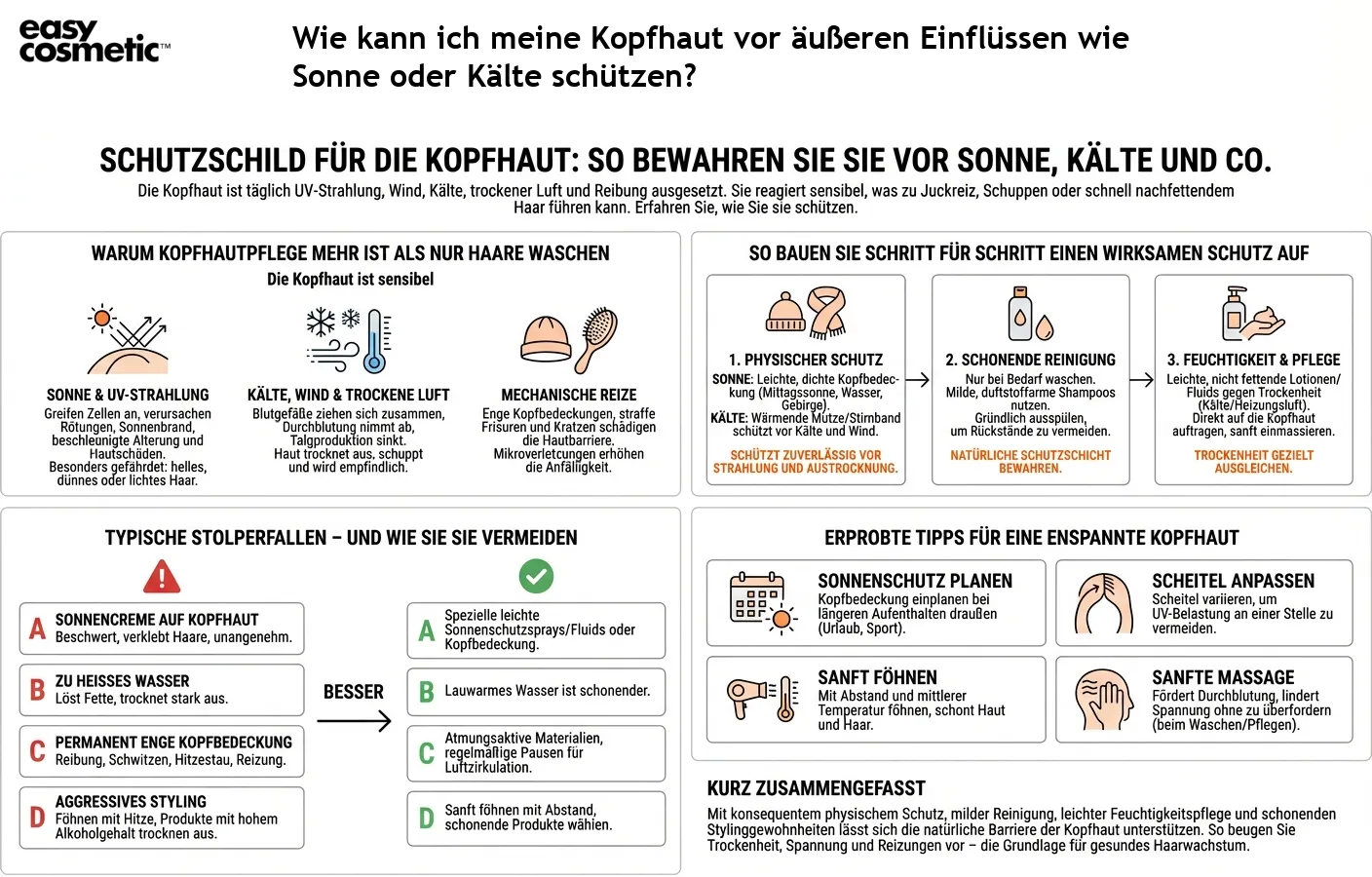 Wie kann ich meine Kopfhaut vor äußeren Einflüssen wie Sonne oder Kälte schützen?