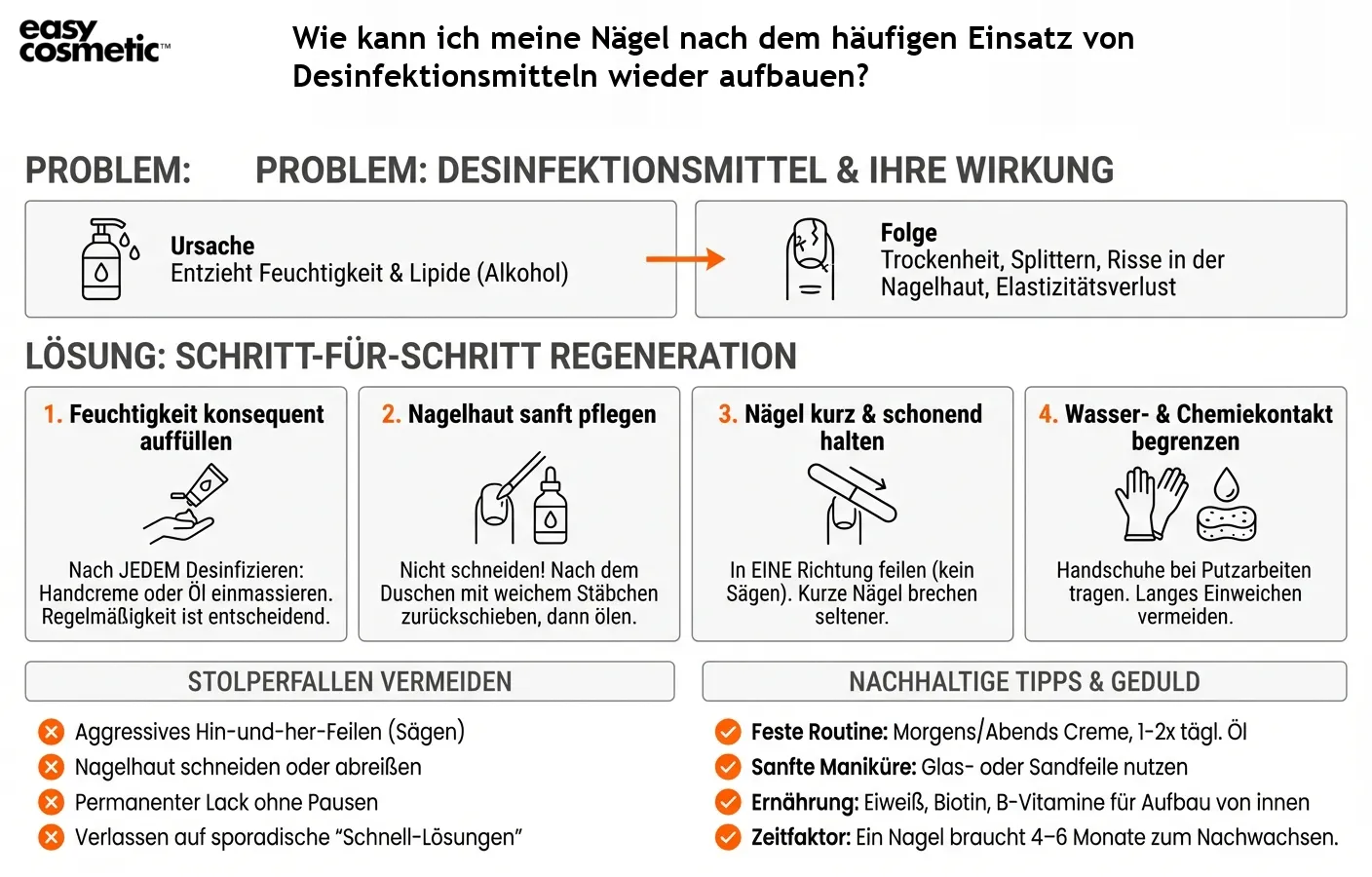 Wie kann ich meine Nägel nach dem häufigen Einsatz von Desinfektionsmitteln wieder aufbauen?