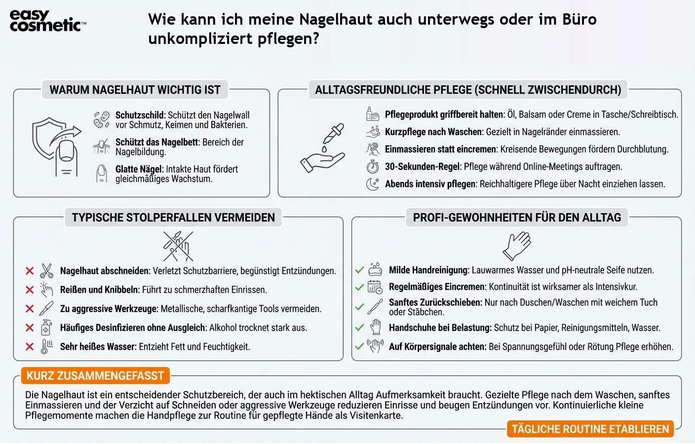 Wie kann ich meine Nagelhaut auch unterwegs oder im Büro unkompliziert pflegen?