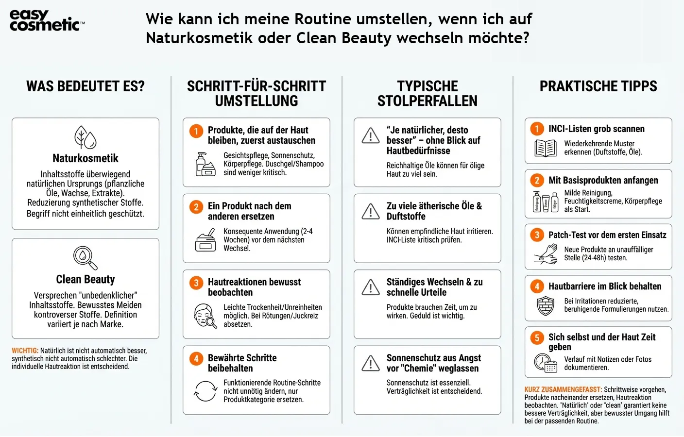 Wie kann ich meine Routine umstellen, wenn ich auf Naturkosmetik oder Clean Beauty wechseln möchte?