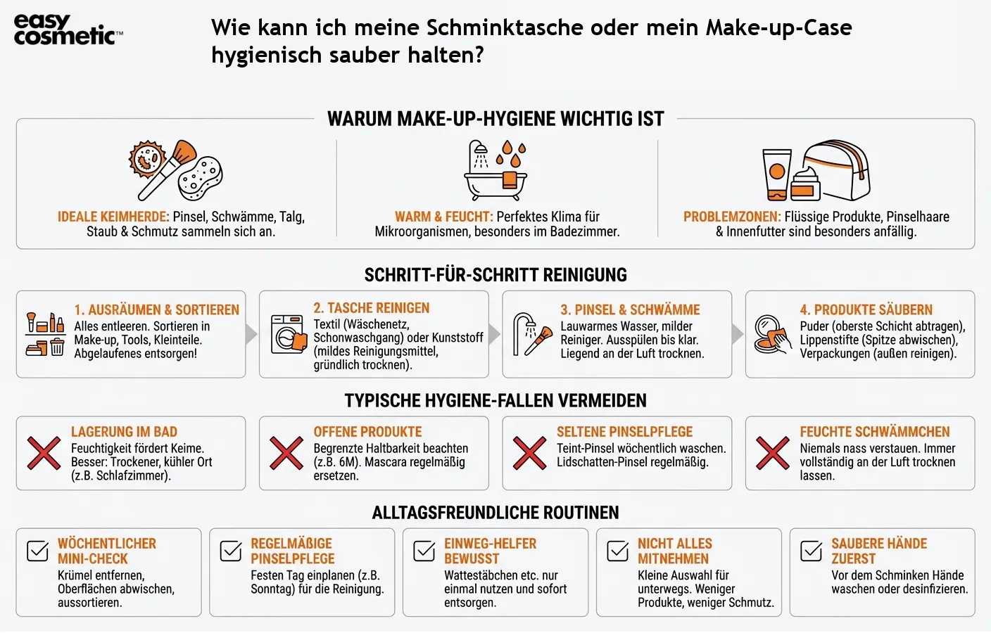 Wie kann ich meine Schminktasche oder mein Make-up-Case hygienisch sauber halten?