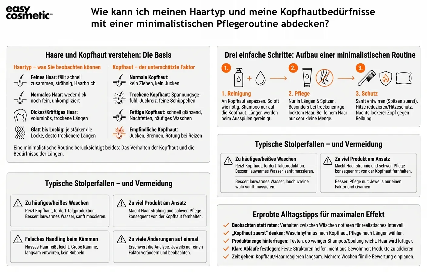 Wie kann ich meinen Haartyp und meine Kopfhautbedürfnisse mit einer minimalistischen Pflegeroutine abdecken?