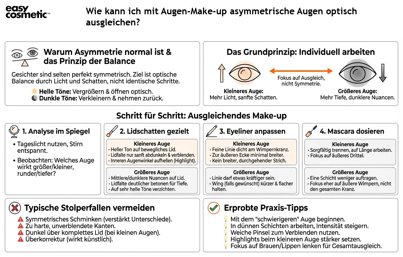 Wie kann ich mit Augen-Make-up asymmetrische Augen optisch ausgleichen?