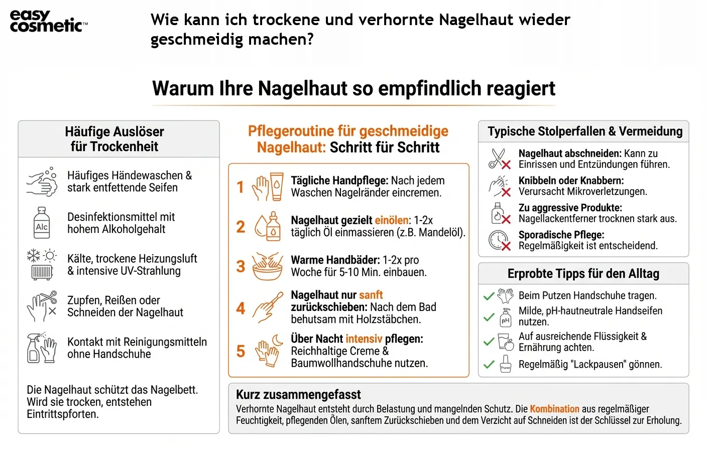 Wie kann ich trockene und verhornte Nagelhaut wieder geschmeidig machen?