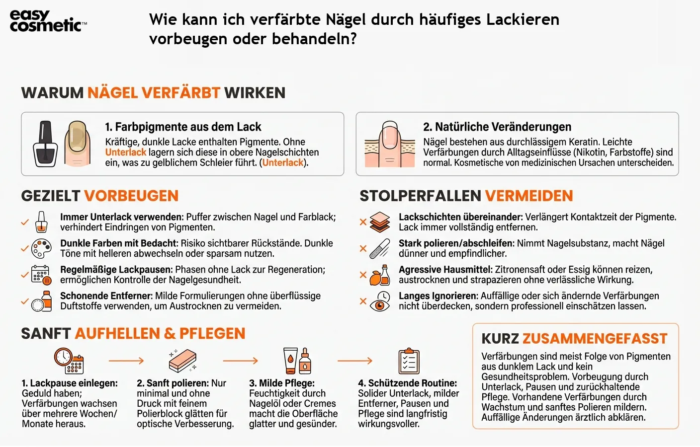 Wie kann ich verfärbte Nägel durch häufiges Lackieren vorbeugen oder behandeln?