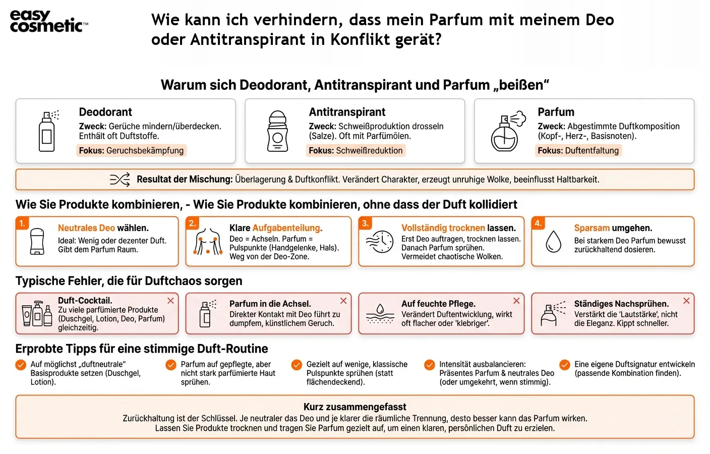 Wie kann ich verhindern, dass mein Parfum mit meinem Deo oder Antitranspirant in Konflikt gerät?